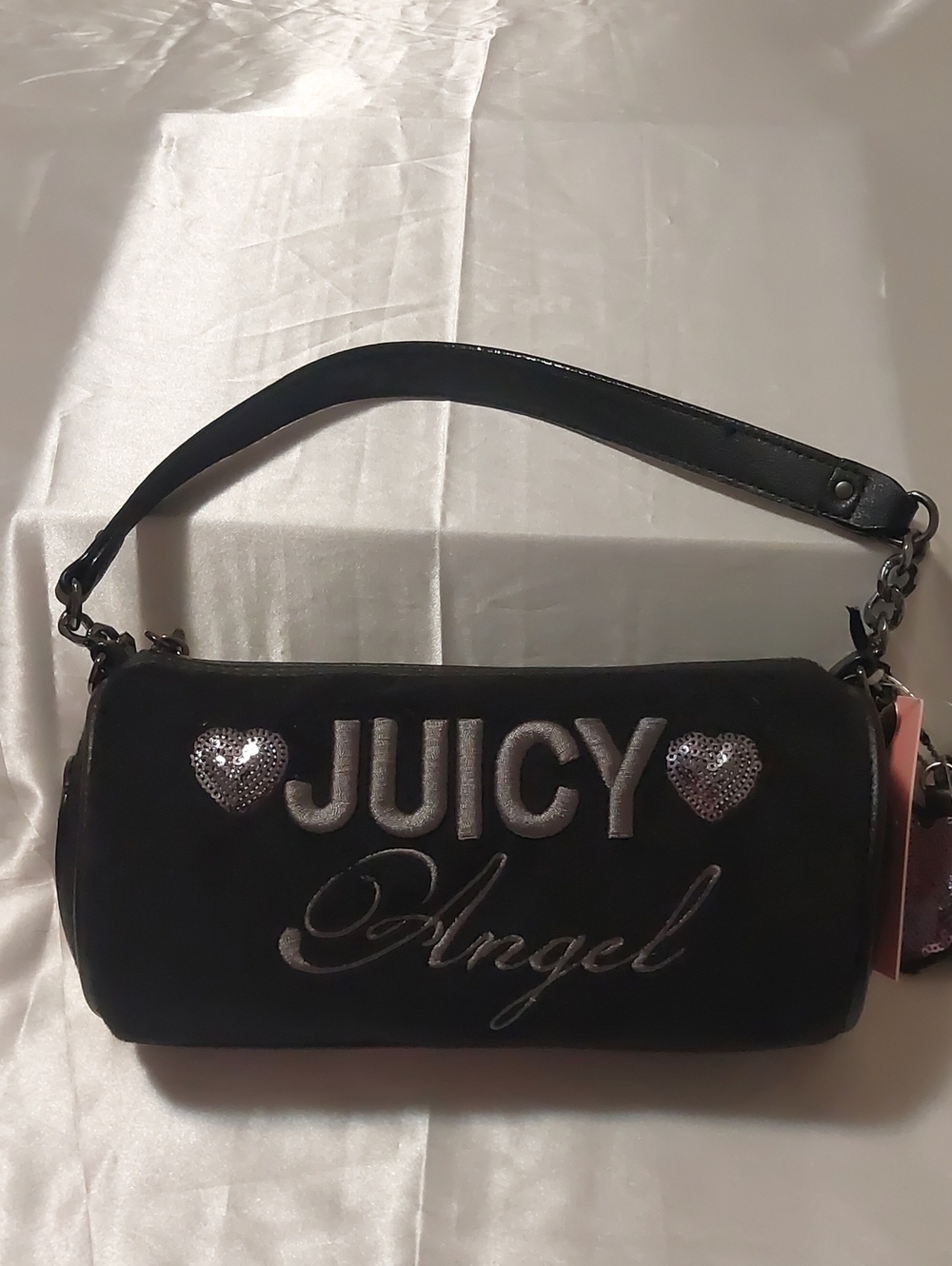 New Juicy Couture Black Juicy Angel Shoulder Bag with Sequin Hearts
